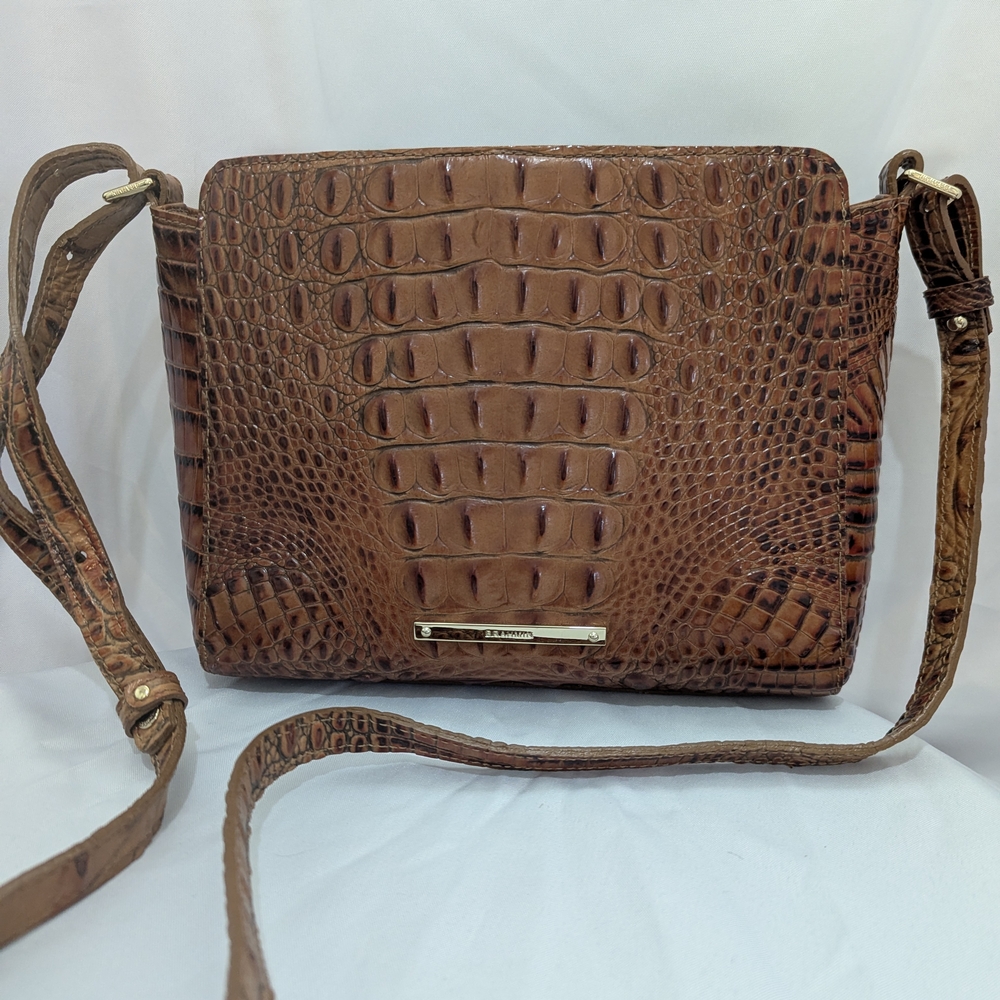 Brown Crocodile Embossed Crossbody Bag